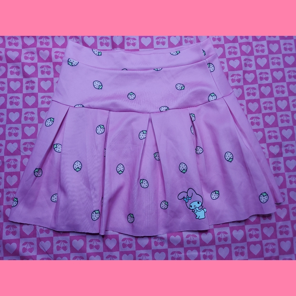 Pink Sanrio My Melody Strawberry Pleated Skirt By Hybrid Apparel